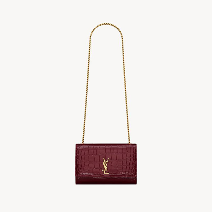 ysl kate medium glossy crocodile‑embossed chain bag